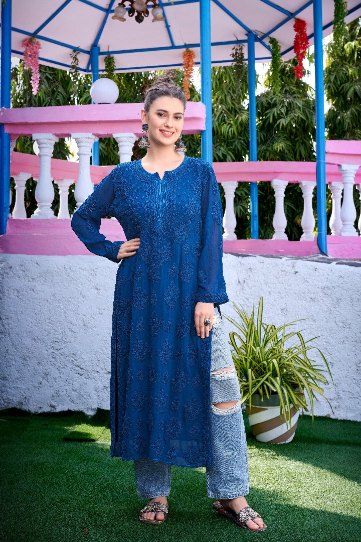 Mashal Viscose Chikankari Straight Kurti