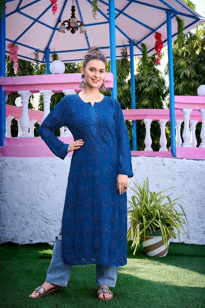 Mashal Viscose Chikankari Straight Kurti