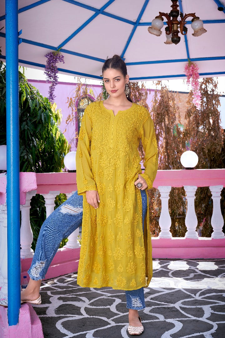 Mashal Viscose Chikankari Straight Kurti