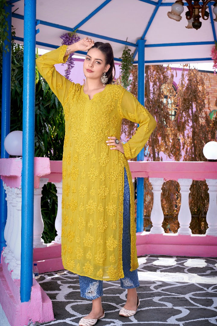 Mashal Viscose Chikankari Straight Kurti