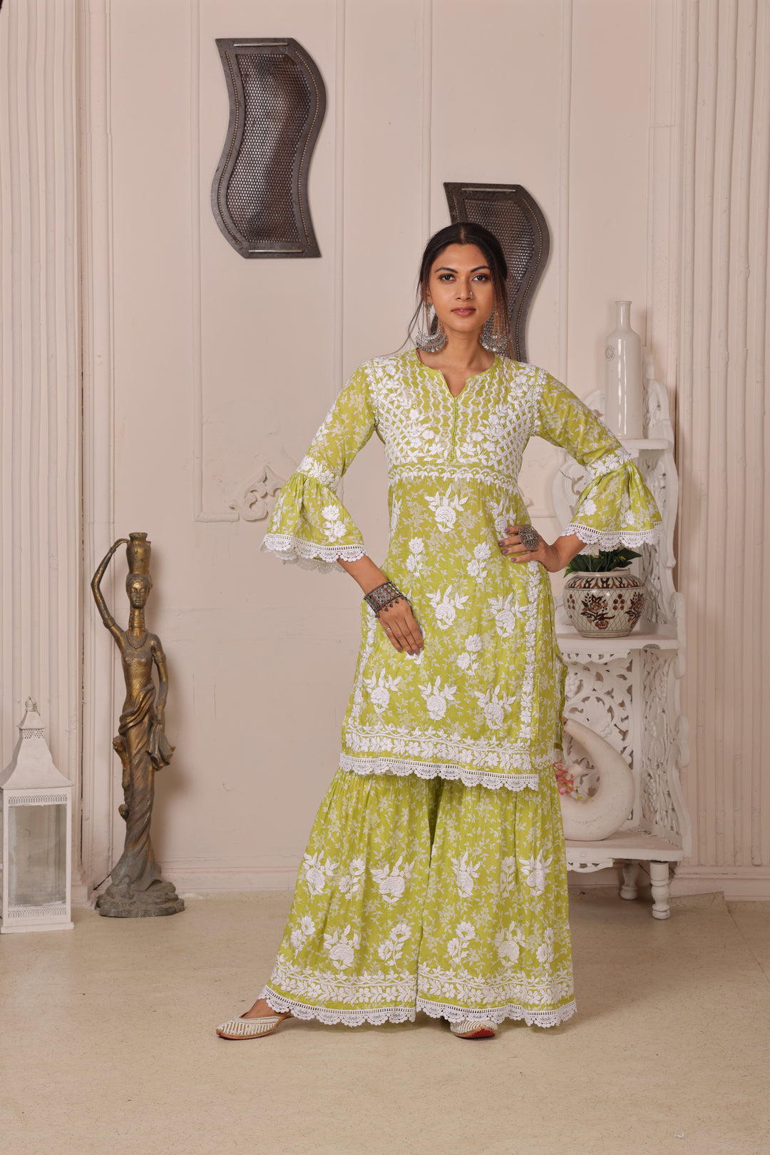 Fiza Chikankari Mul Gharara Set