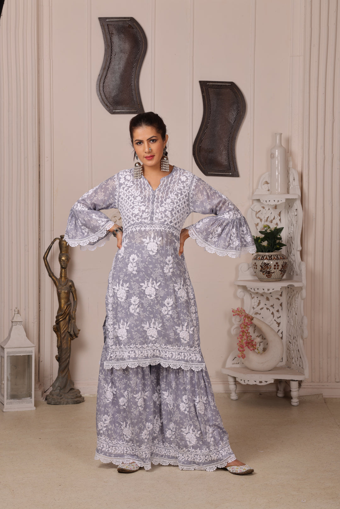 Fiza Chikankari Mul Gharara Set