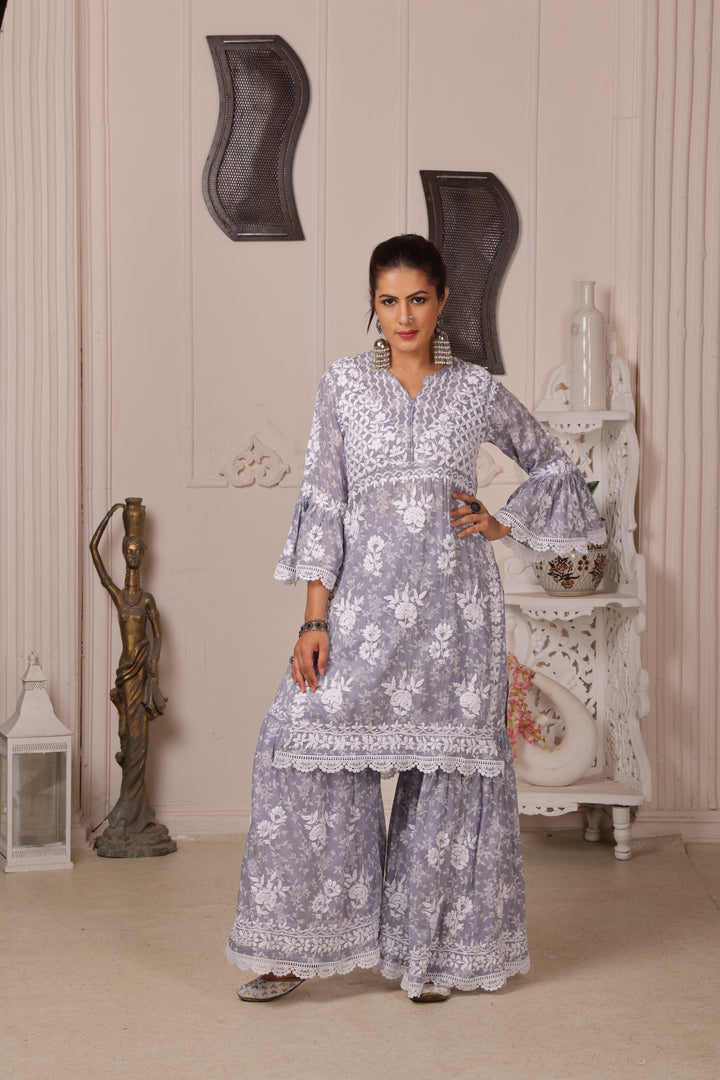 Fiza Chikankari Mul Gharara Set