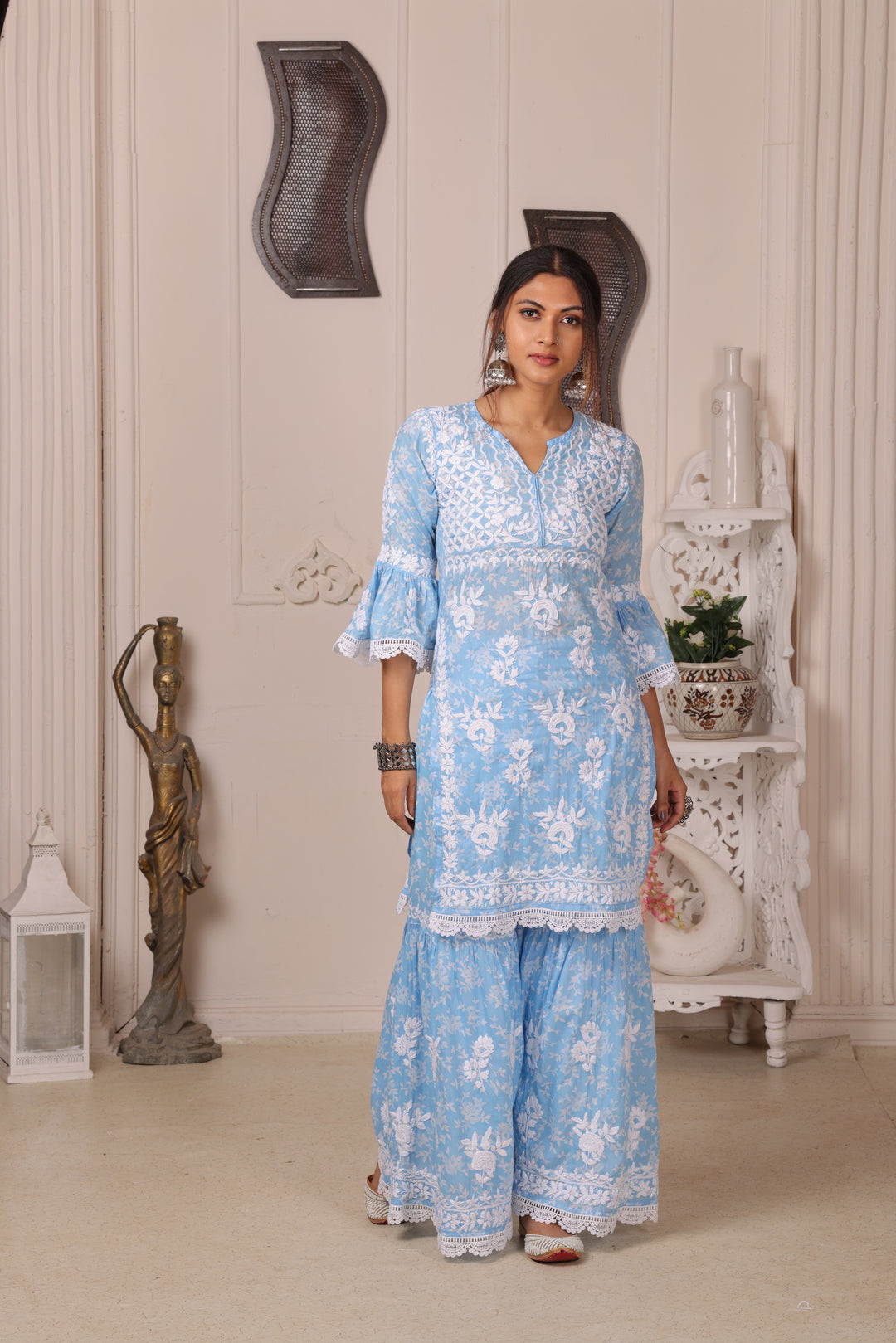 Fiza Chikankari Mul Gharara Set