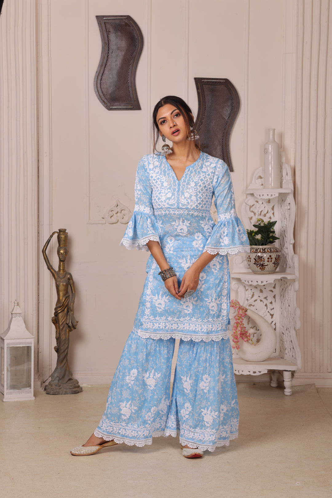 Fiza Chikankari Mul Gharara Set