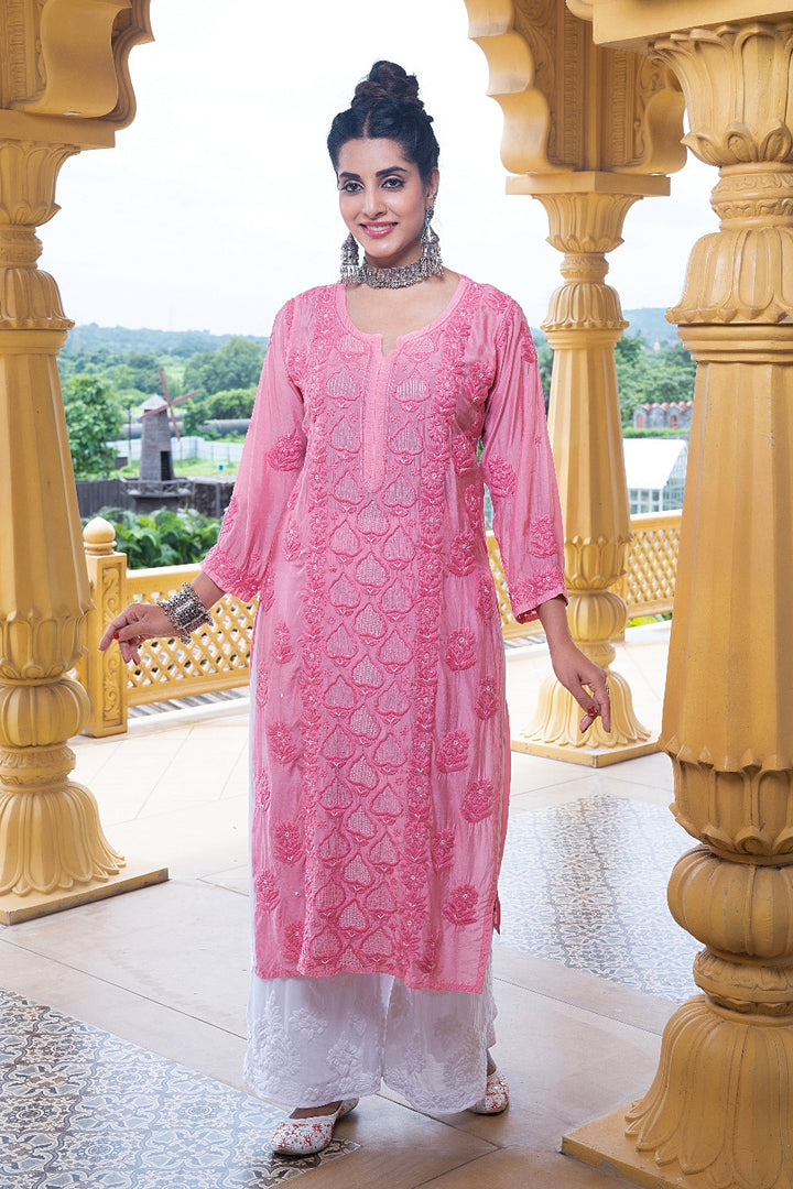 Eshaal  Chikankari Muzlin Pearl Work Kurti