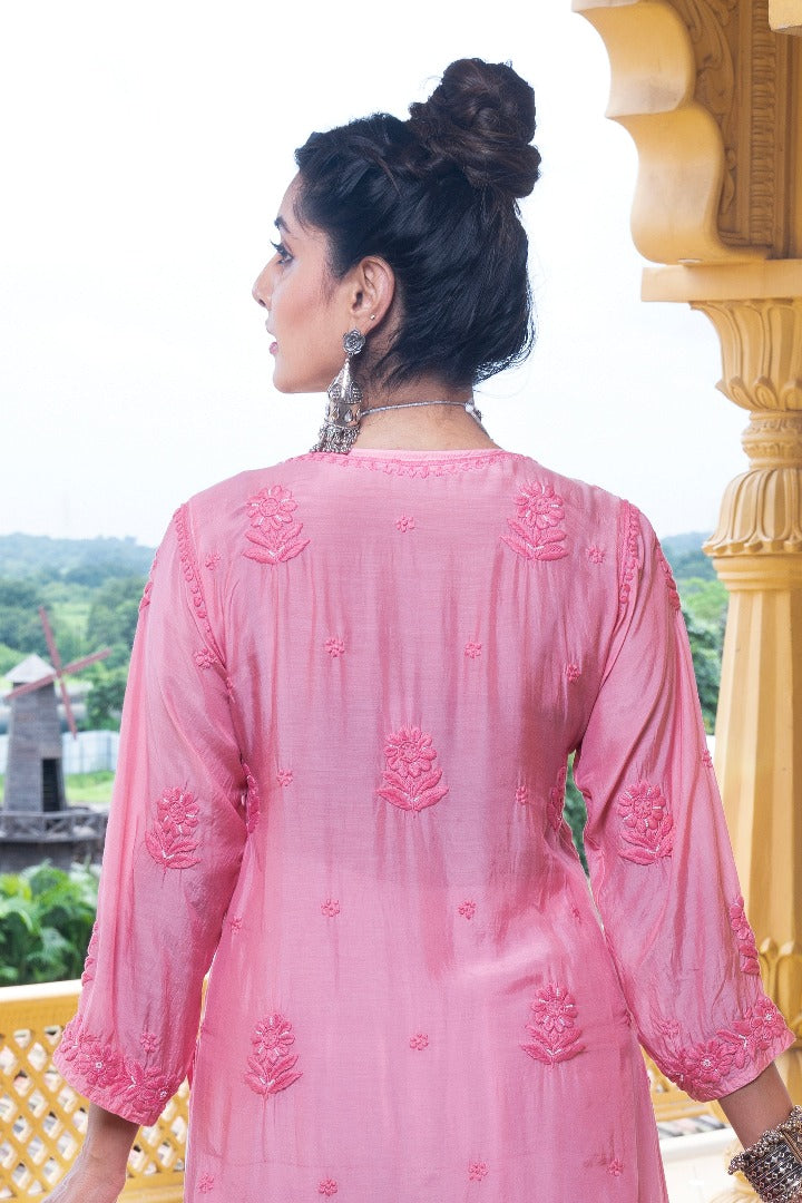 Eshaal  Chikankari Muzlin Pearl Work Kurti