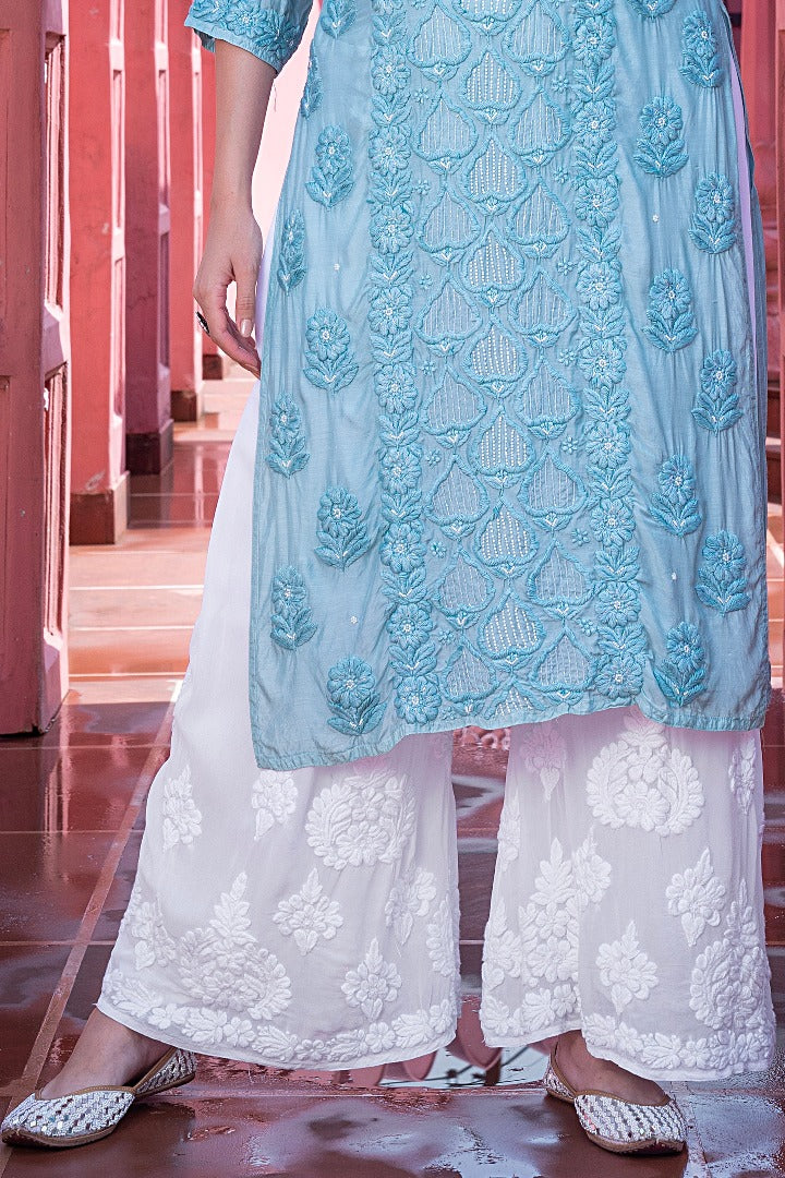 Eshaal  Chikankari Muzlin Pearl Work Kurti