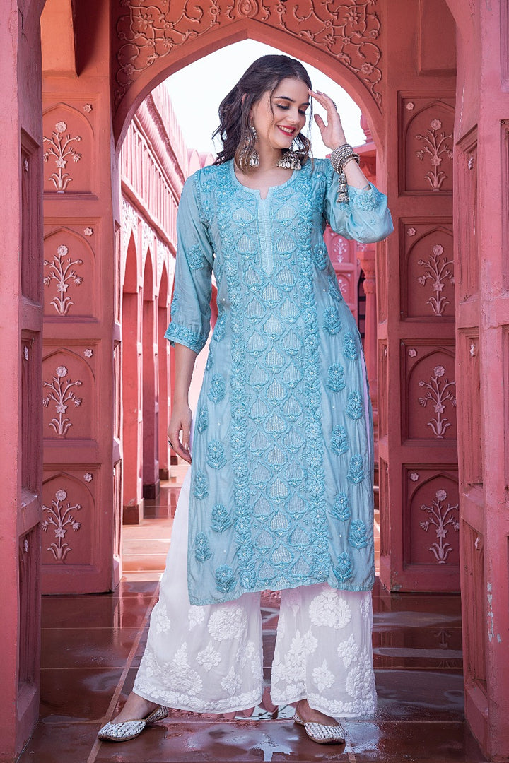 Eshaal  Chikankari Muzlin Pearl Work Kurti