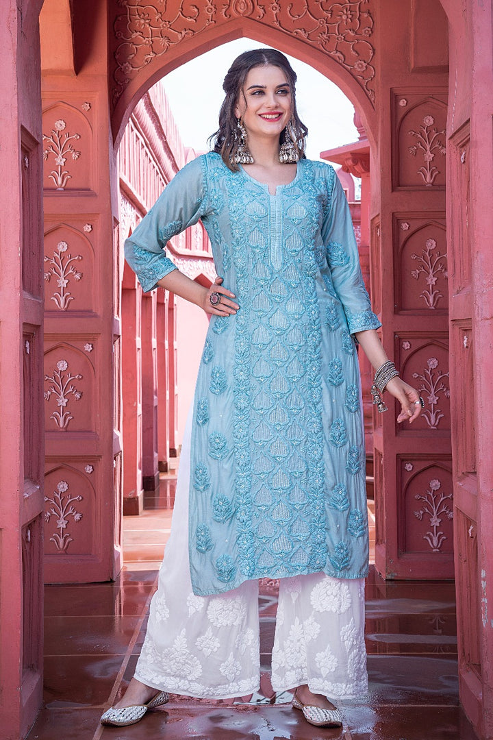 Eshaal  Chikankari Muzlin Pearl Work Kurti