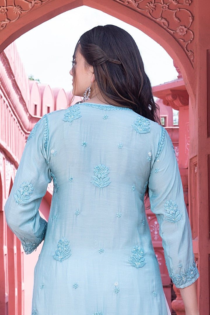 Eshaal  Chikankari Muzlin Pearl Work Kurti