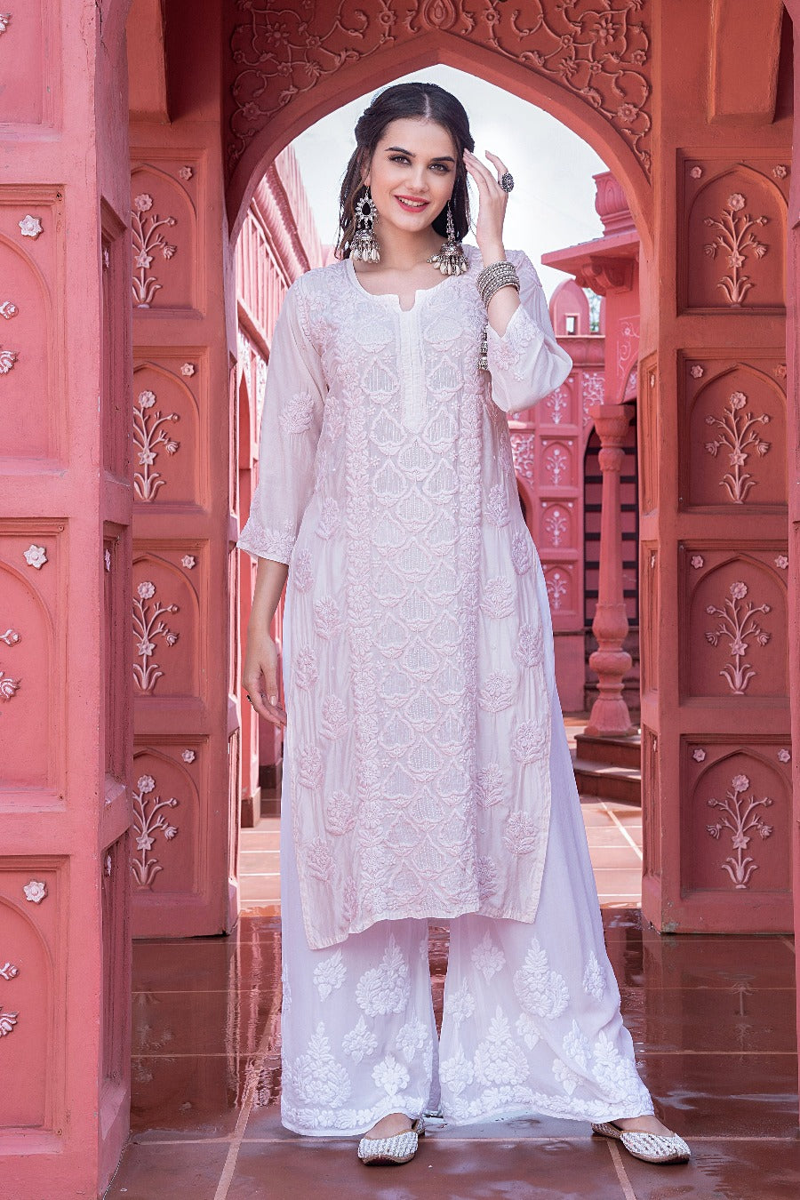 Eshaal  Chikankari Muzlin Pearl Work Kurti