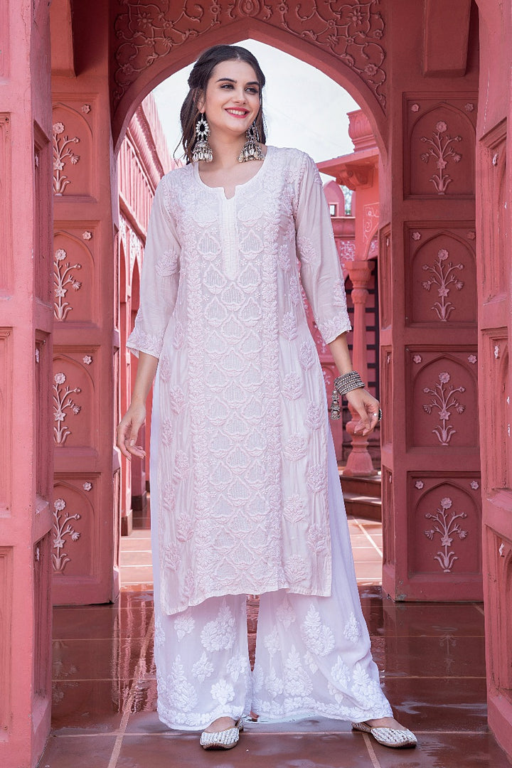 Eshaal  Chikankari Muzlin Pearl Work Kurti