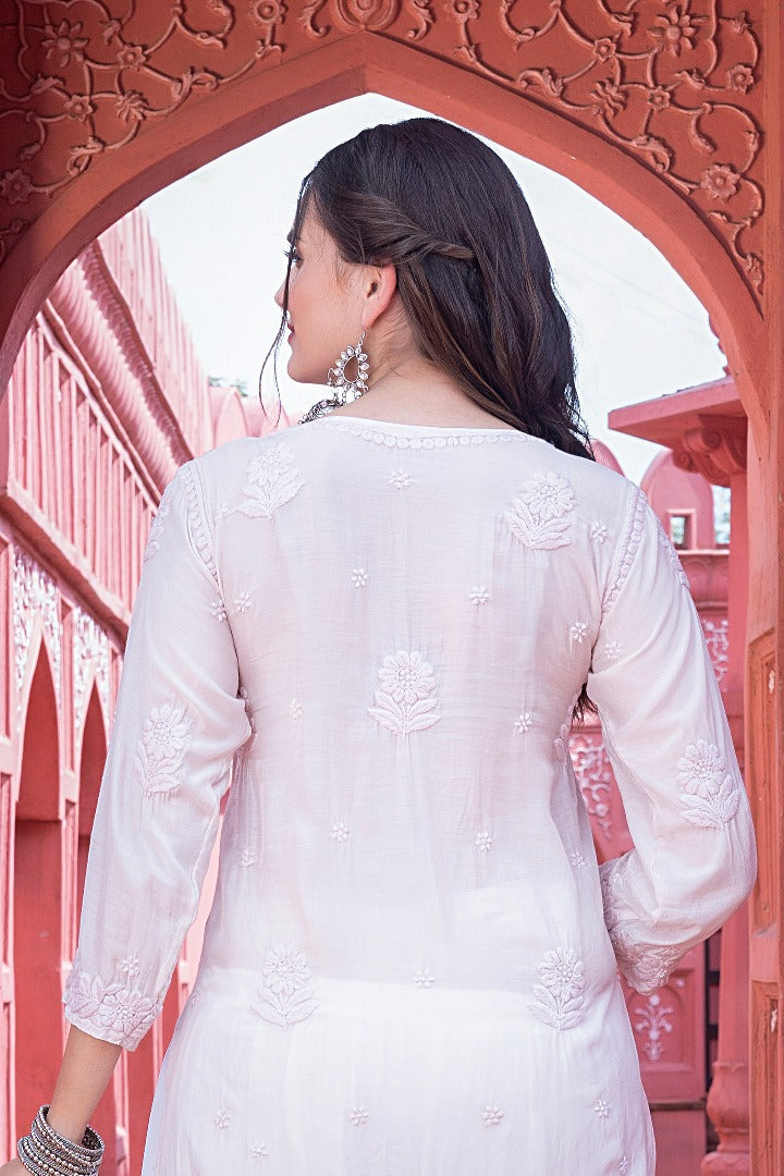 Eshaal  Chikankari Muzlin Pearl Work Kurti