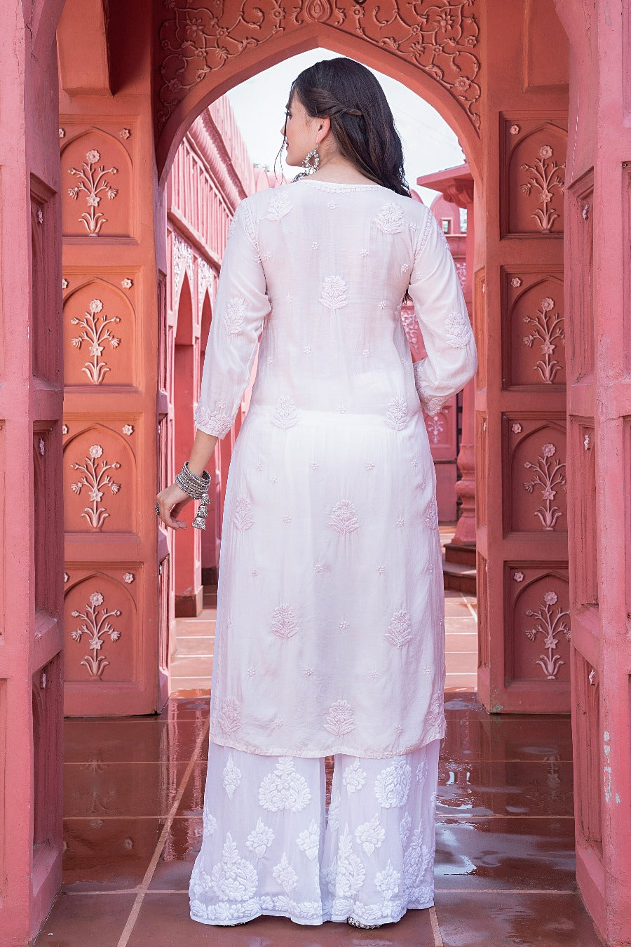 Eshaal  Chikankari Muzlin Pearl Work Kurti