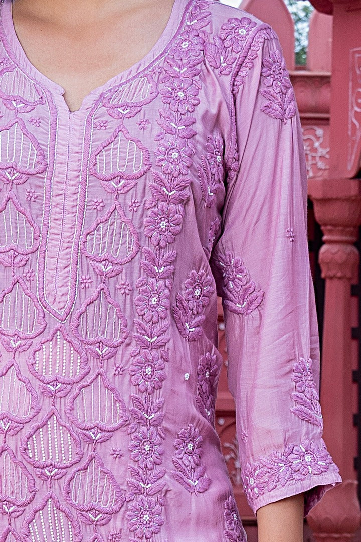 Eshaal  Chikankari Muzlin Pearl Work Kurti