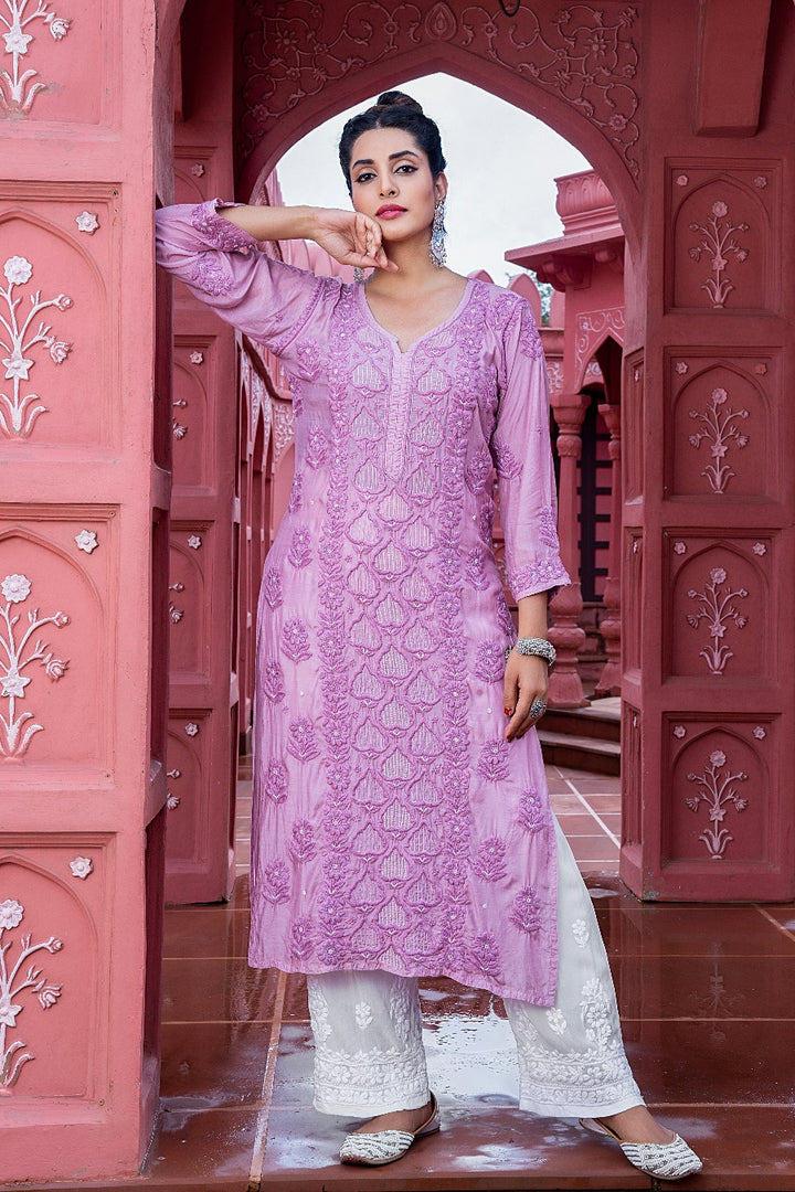 Eshaal  Chikankari Muzlin Pearl Work Kurti