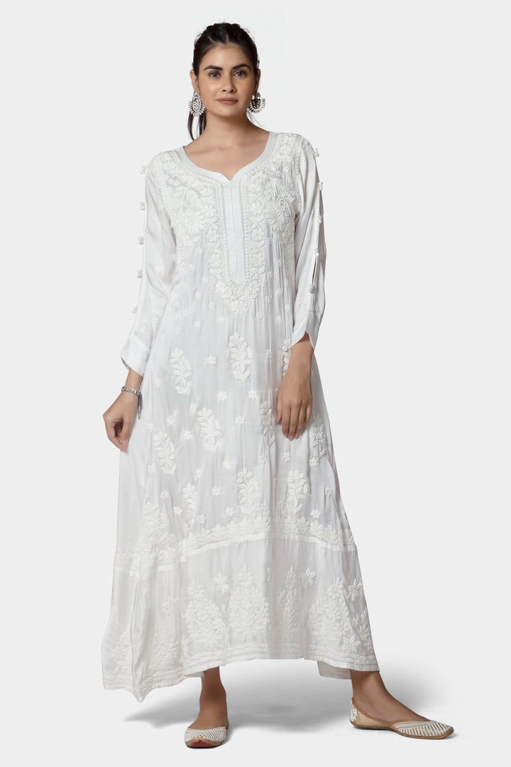 Sadah White Modal Satin Ombre Dress