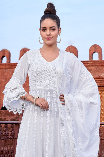 Noor Chikankari Modal White Lace Anarkali
