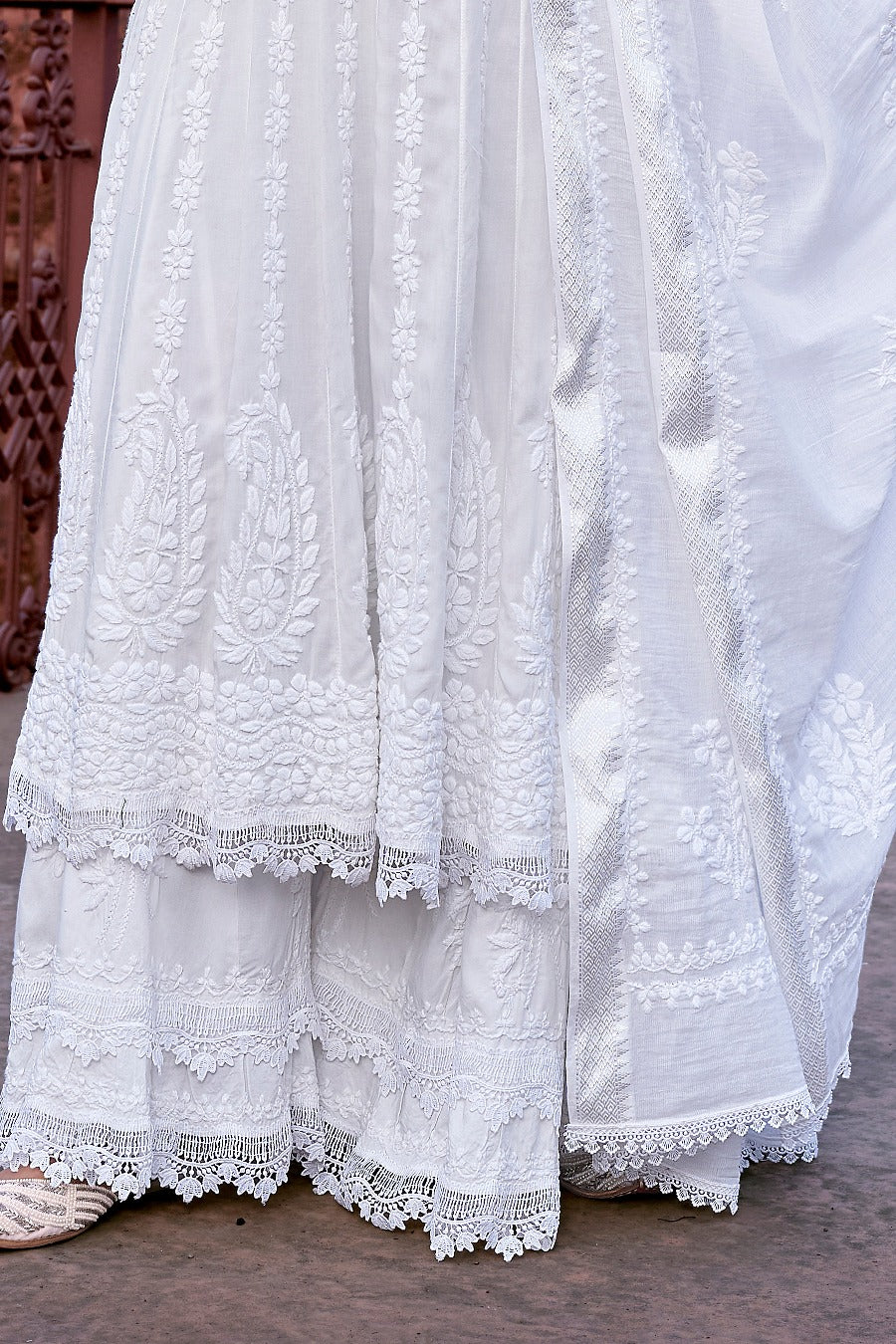 Noor Chikankari Modal White Lace Anarkali