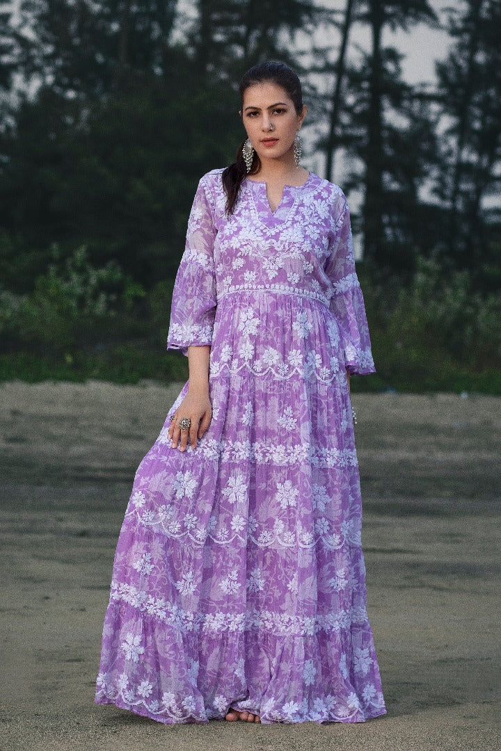 Talat  Chikankari Mul Layered Dress