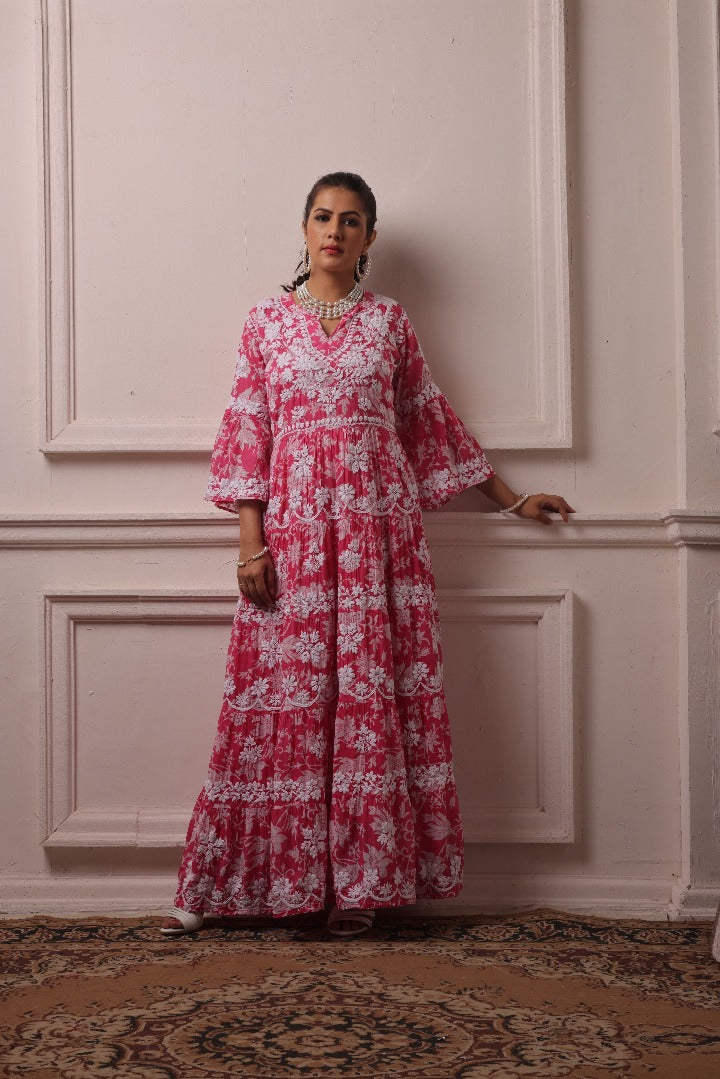 Talat  Chikankari Mul Layered Dress