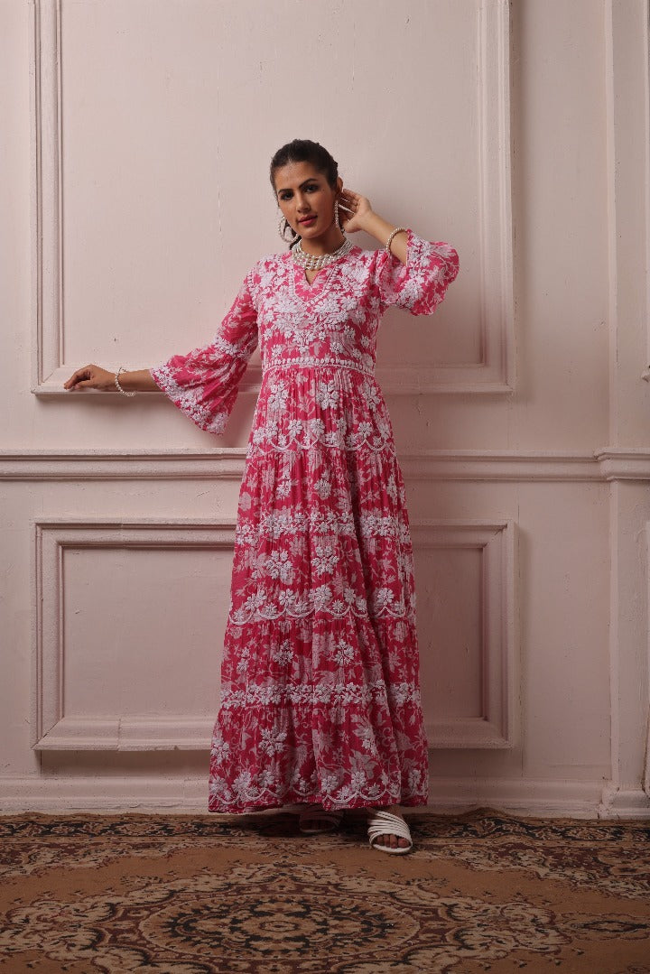 Nayyab Chikankari Mul Layered Dress