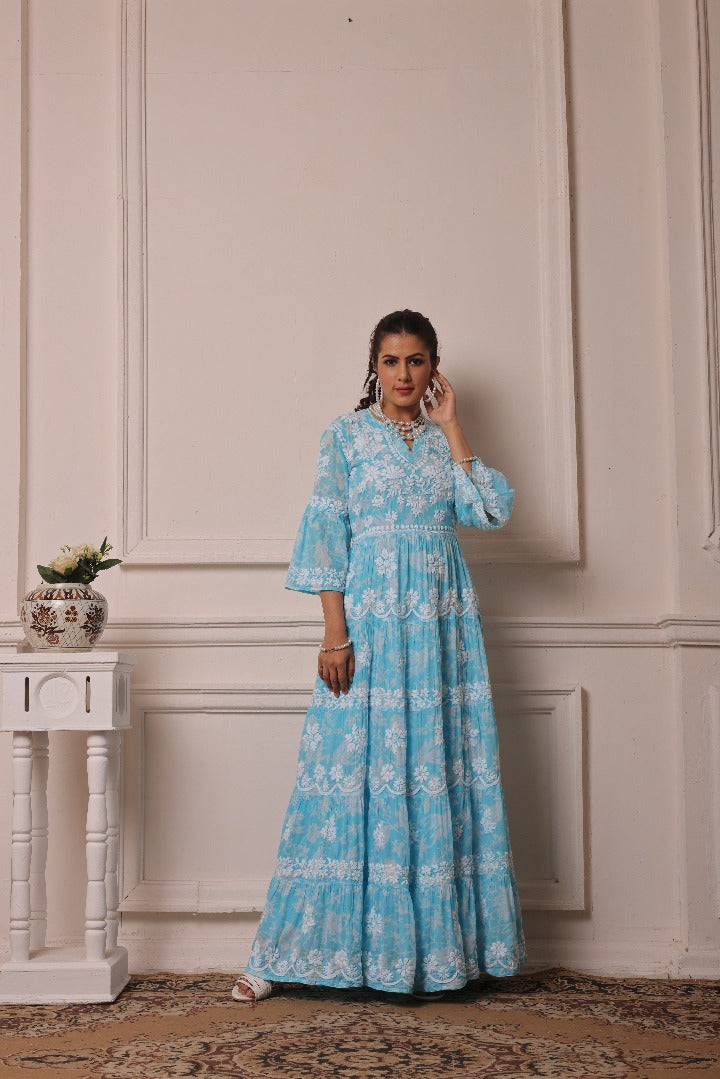 Talat  Chikankari Mul Layered Dress