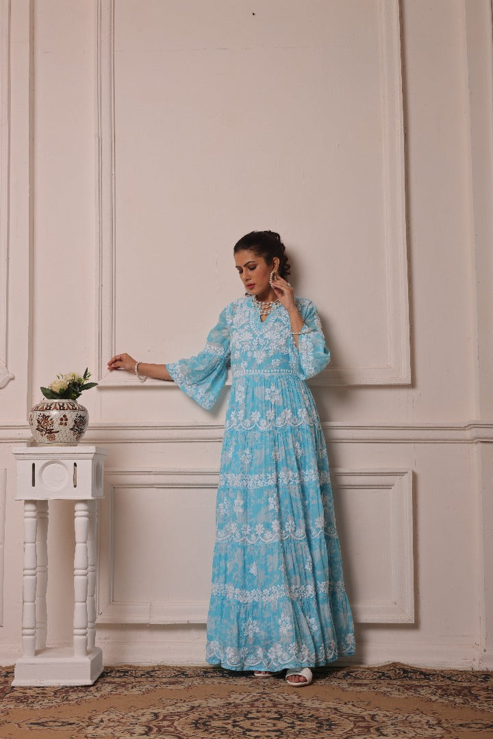 Talat  Chikankari Mul Layered Dress