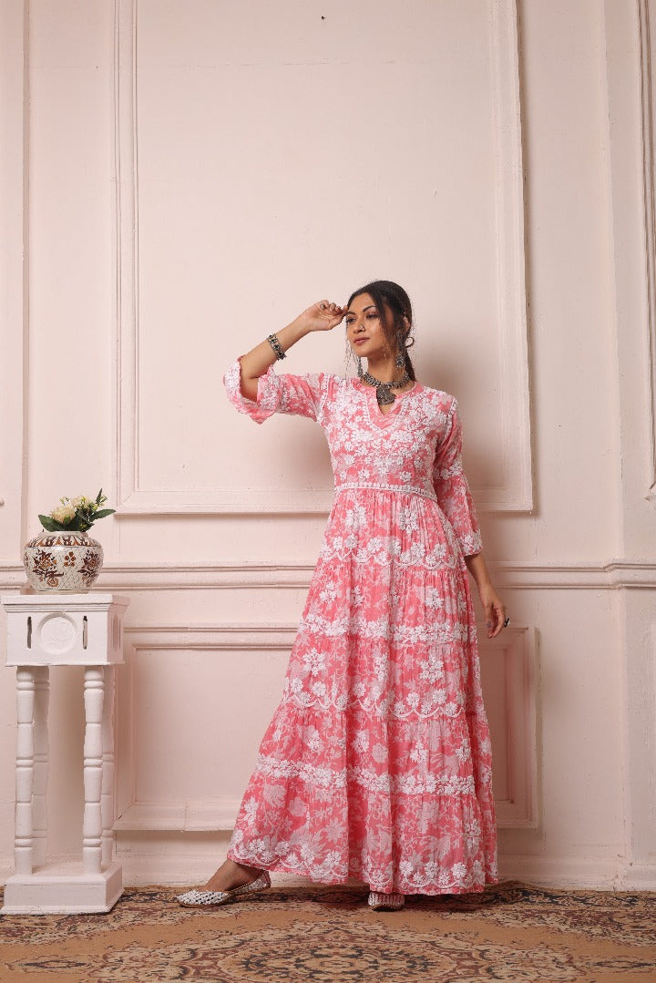 Talat  Chikankari Mul Layered Dress