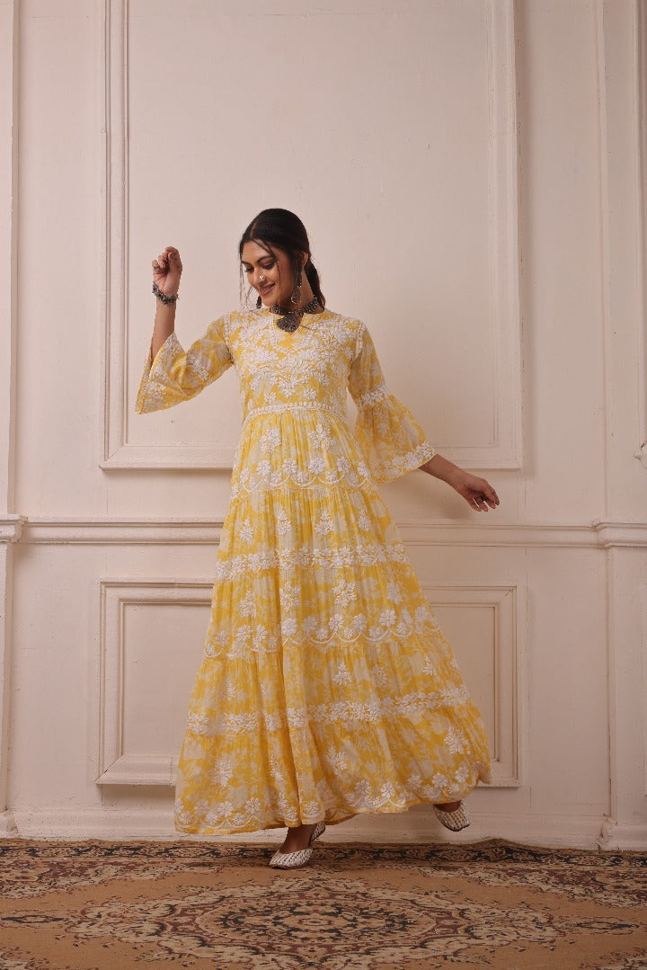 Talat  Chikankari Mul Layered Dress