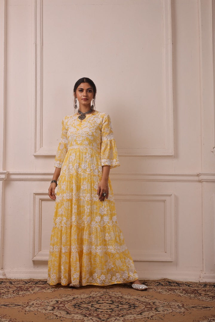 Talat  Chikankari Mul Layered Dress