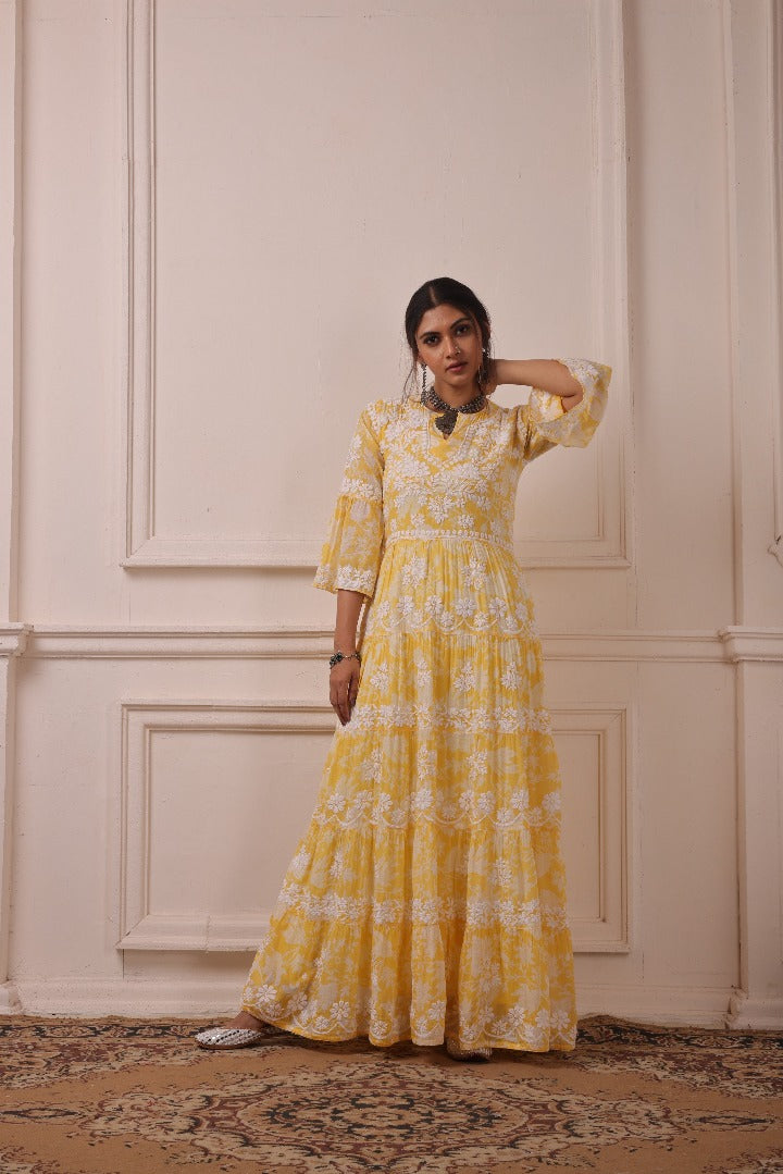 Talat  Chikankari Mul Layered Dress