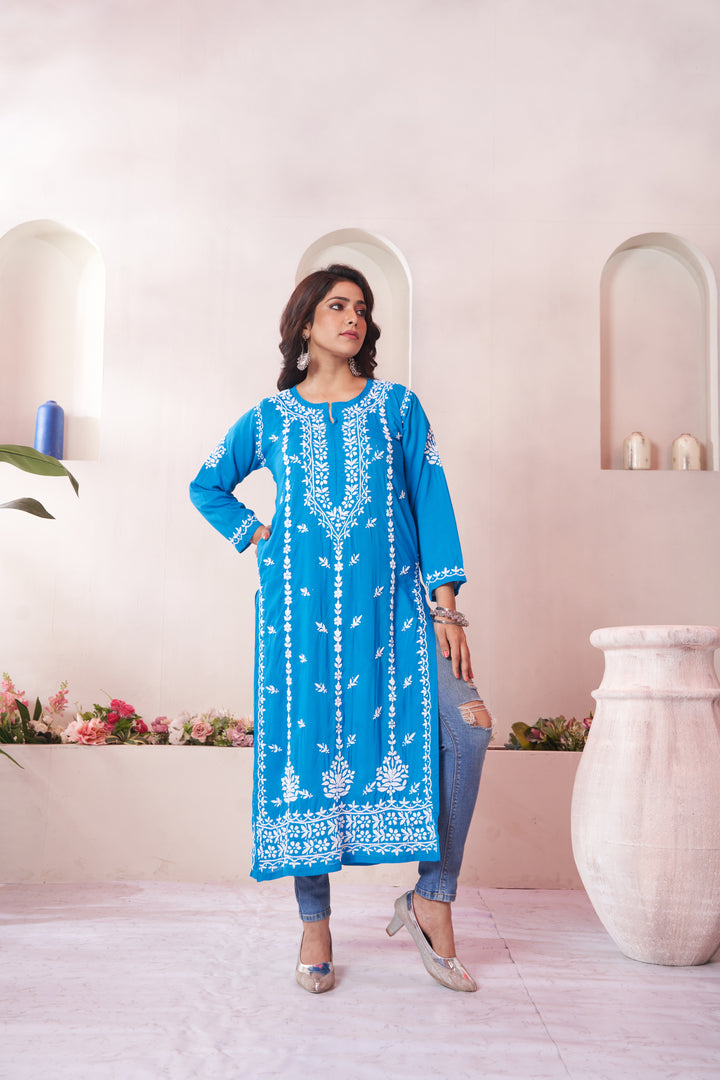 Imaan Chikankari Modal Pocket Kurti