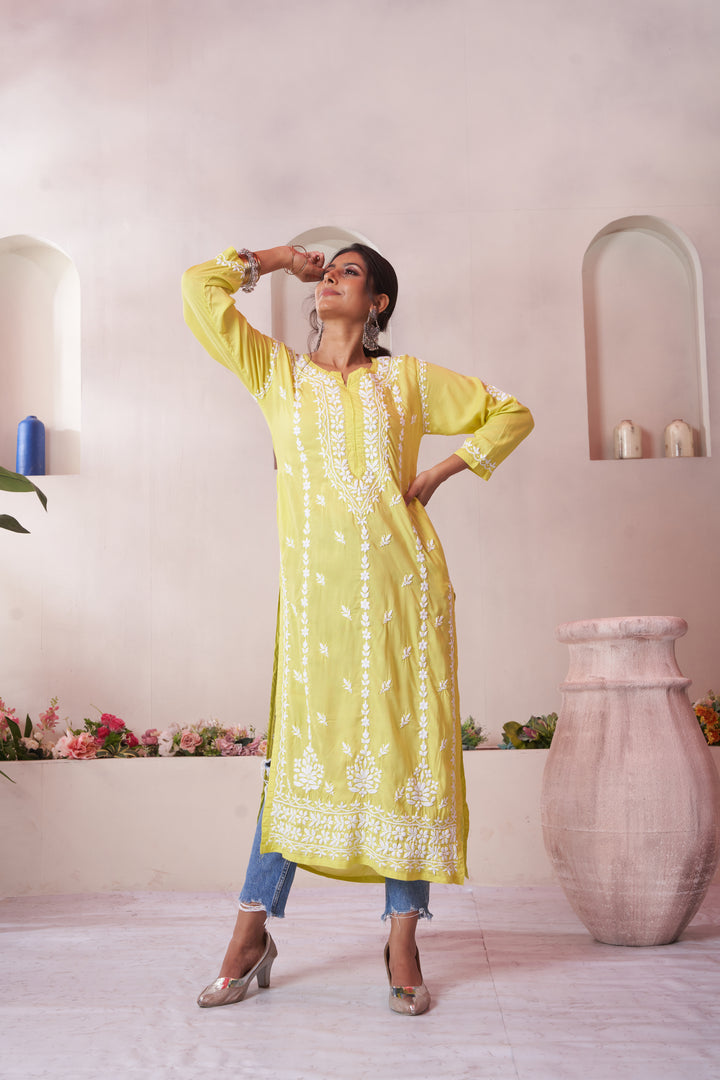 Imaan Chikankari Modal Pocket Kurti