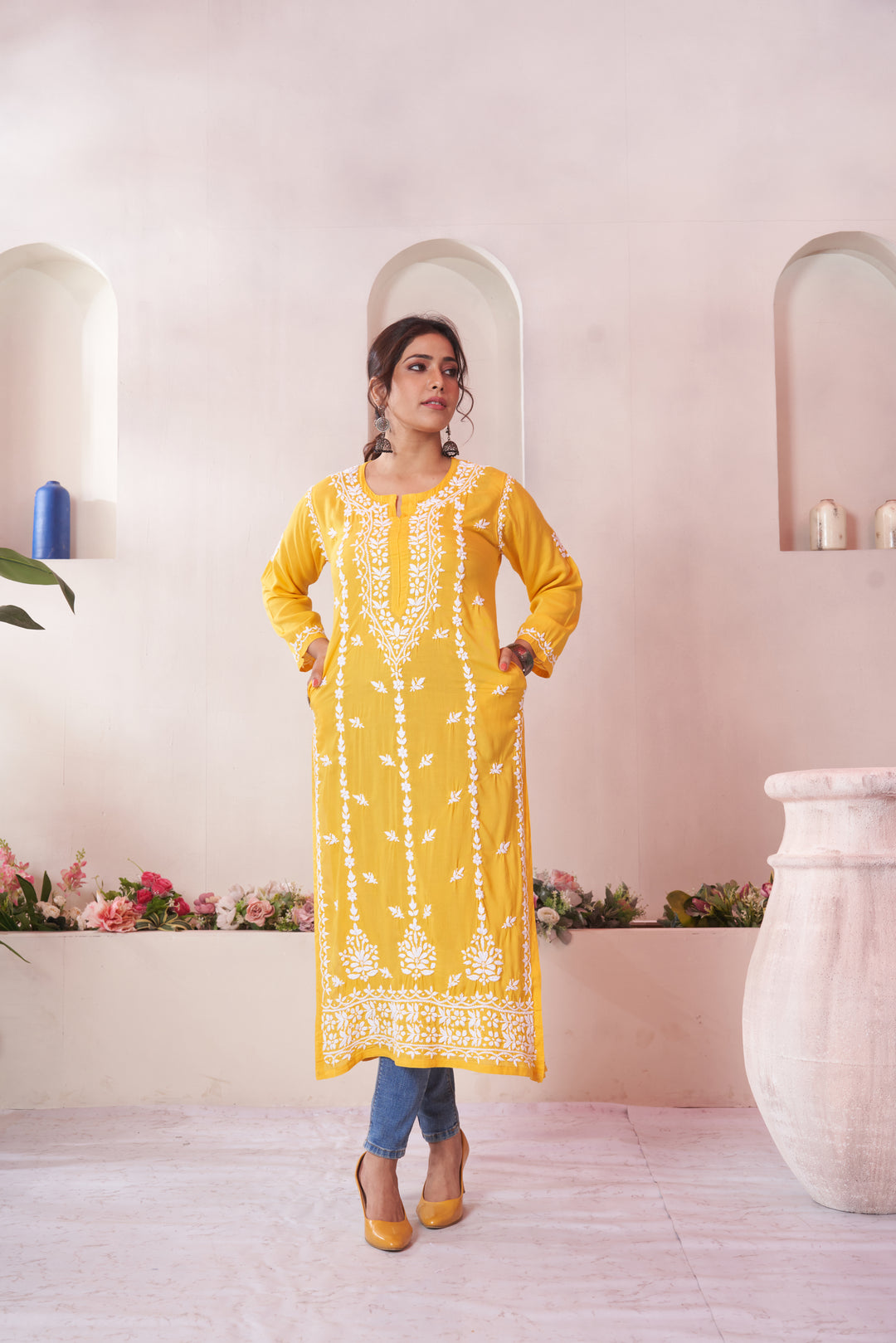 Imaan Chikankari Modal Pocket Kurti