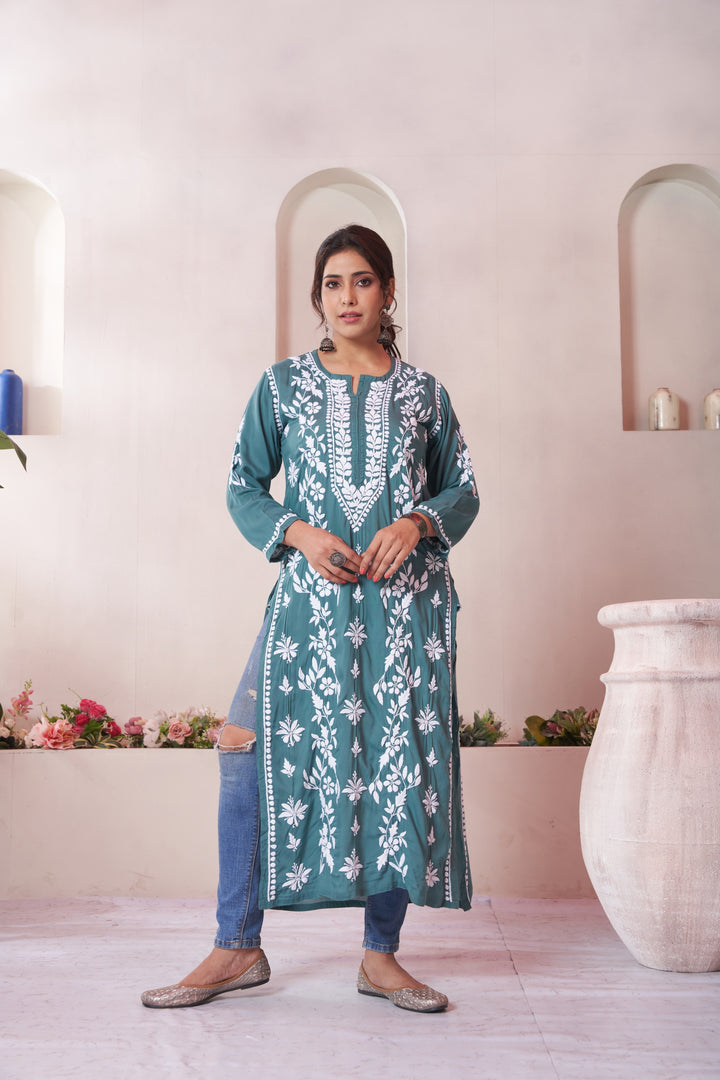 Aqeedah Chikankari Modal Pocket Kurti