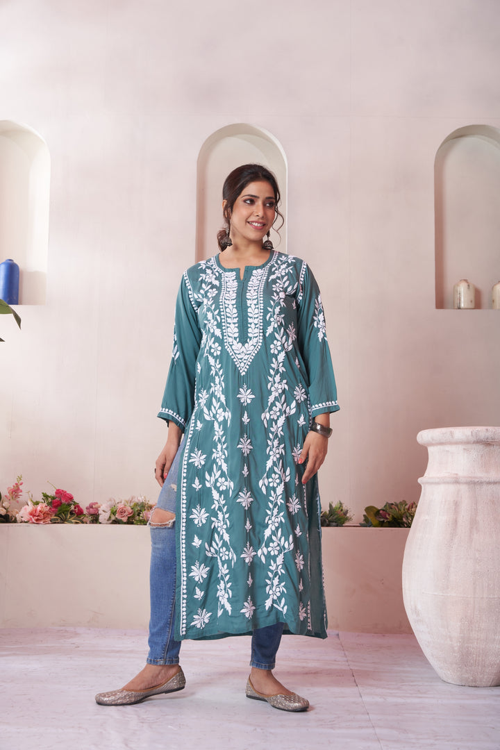 Aqeedah Chikankari Modal Pocket Kurti