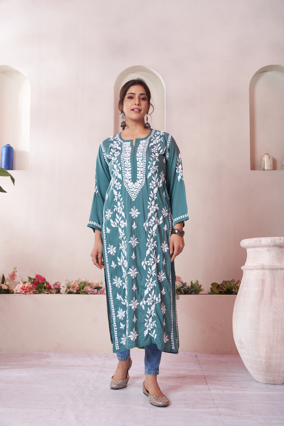 Aqeedah Chikankari Modal Pocket Kurti