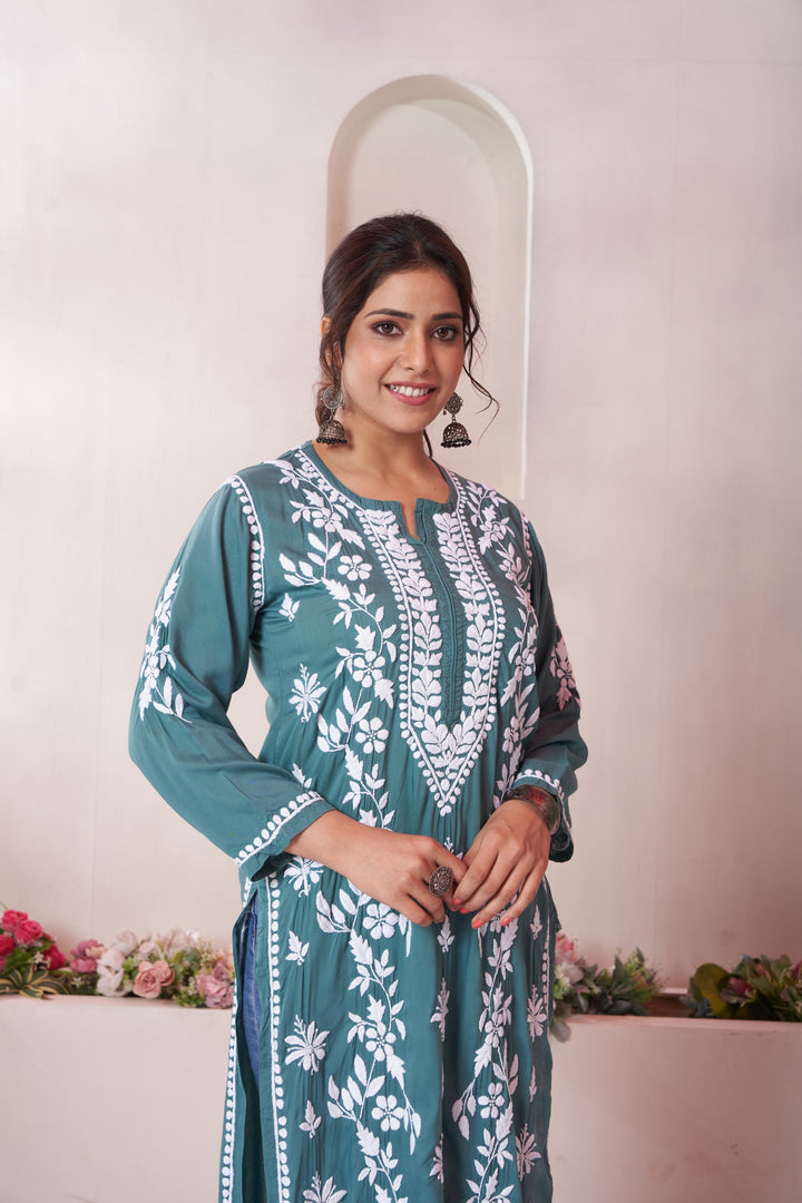 Aqeedah Chikankari Modal Pocket Kurti