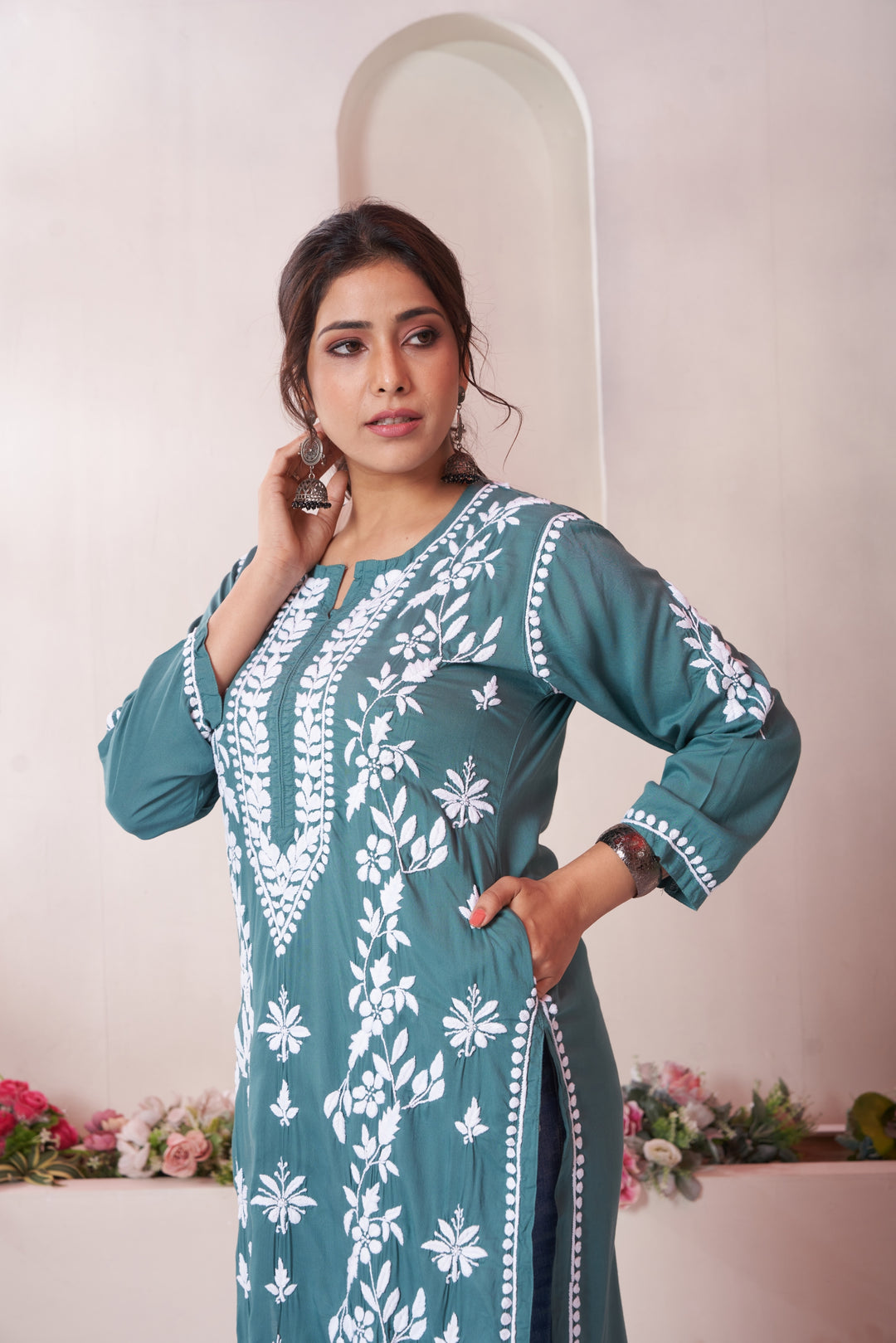 Aqeedah Chikankari Modal Pocket Kurti