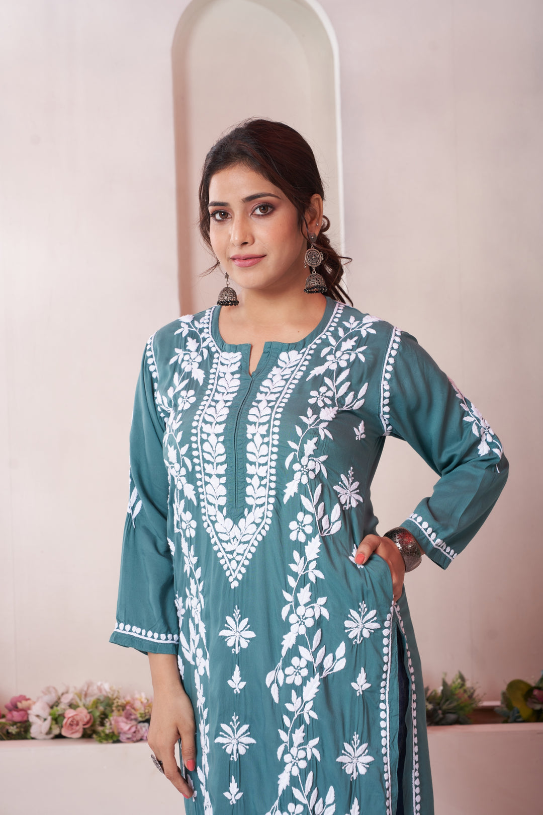 Aqeedah Chikankari Modal Pocket Kurti