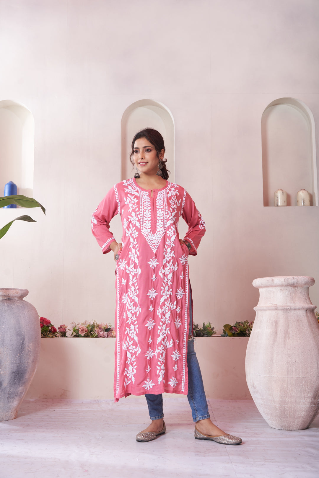 Aqeedah Chikankari Modal Pocket Kurti