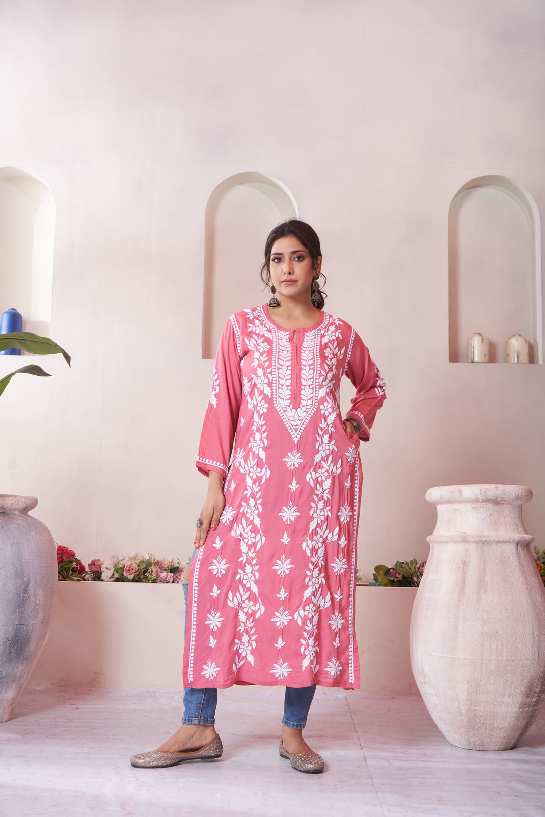 Aqeedah Chikankari Modal Pocket Kurti