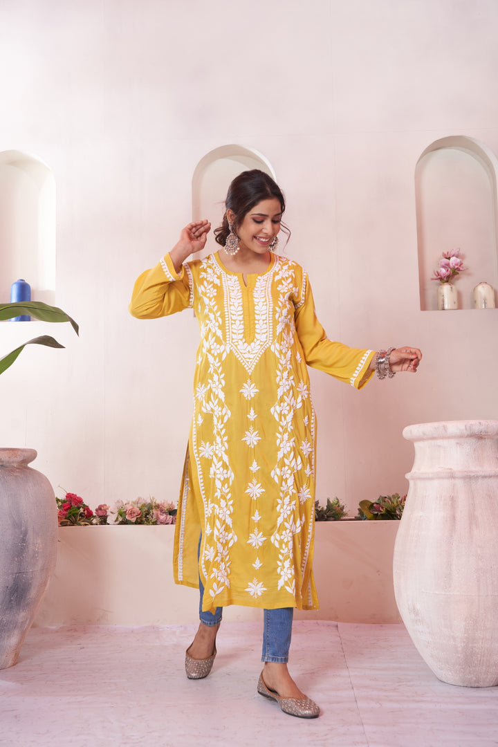 Aqeedah Chikankari Modal Pocket Kurti