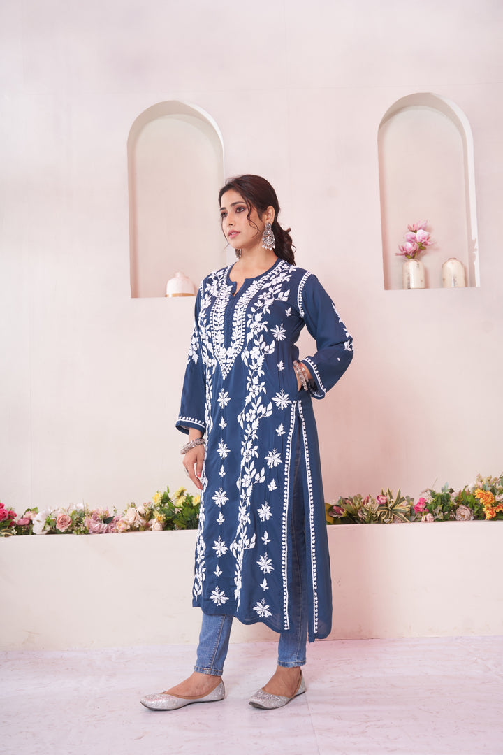 Aqeedah Chikankari Modal Pocket Kurti