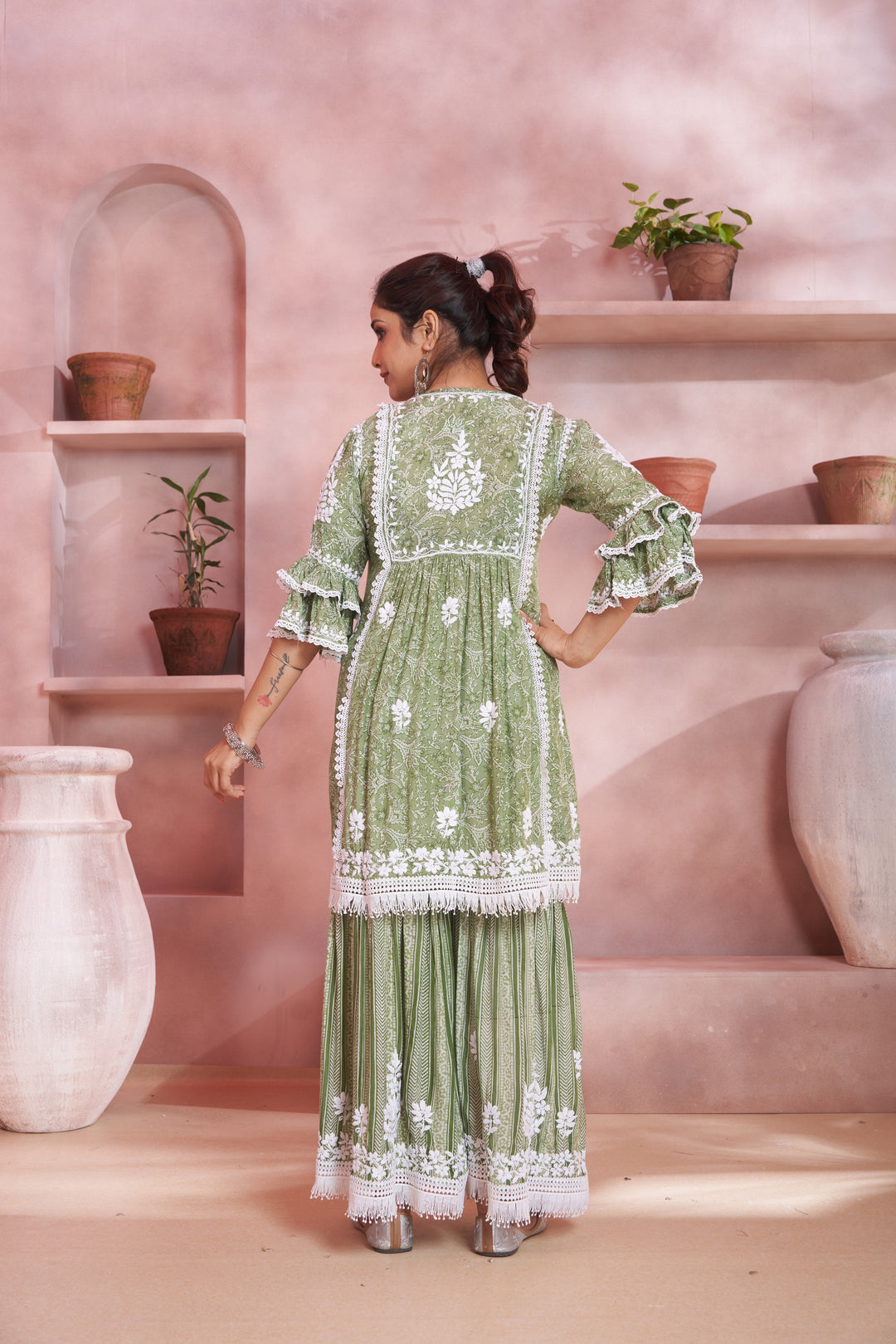 Nargis Muzlin Lace Gharara Set