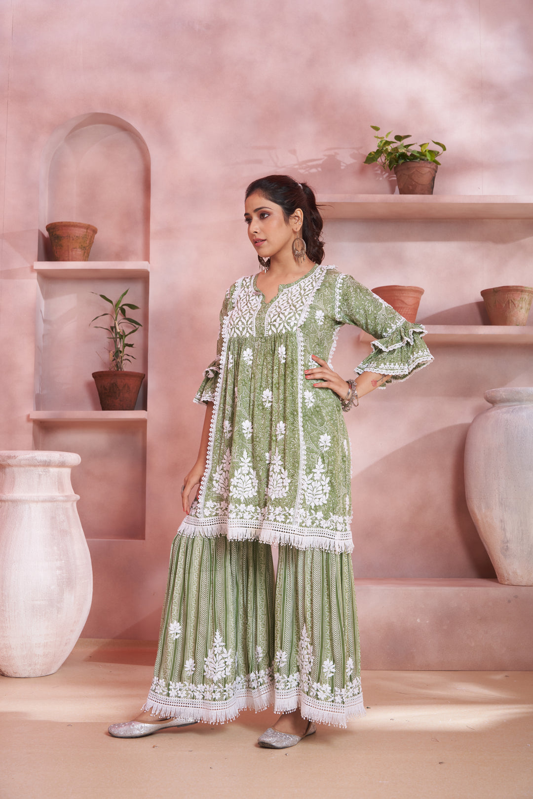 Nargis Muzlin Lace Gharara Set