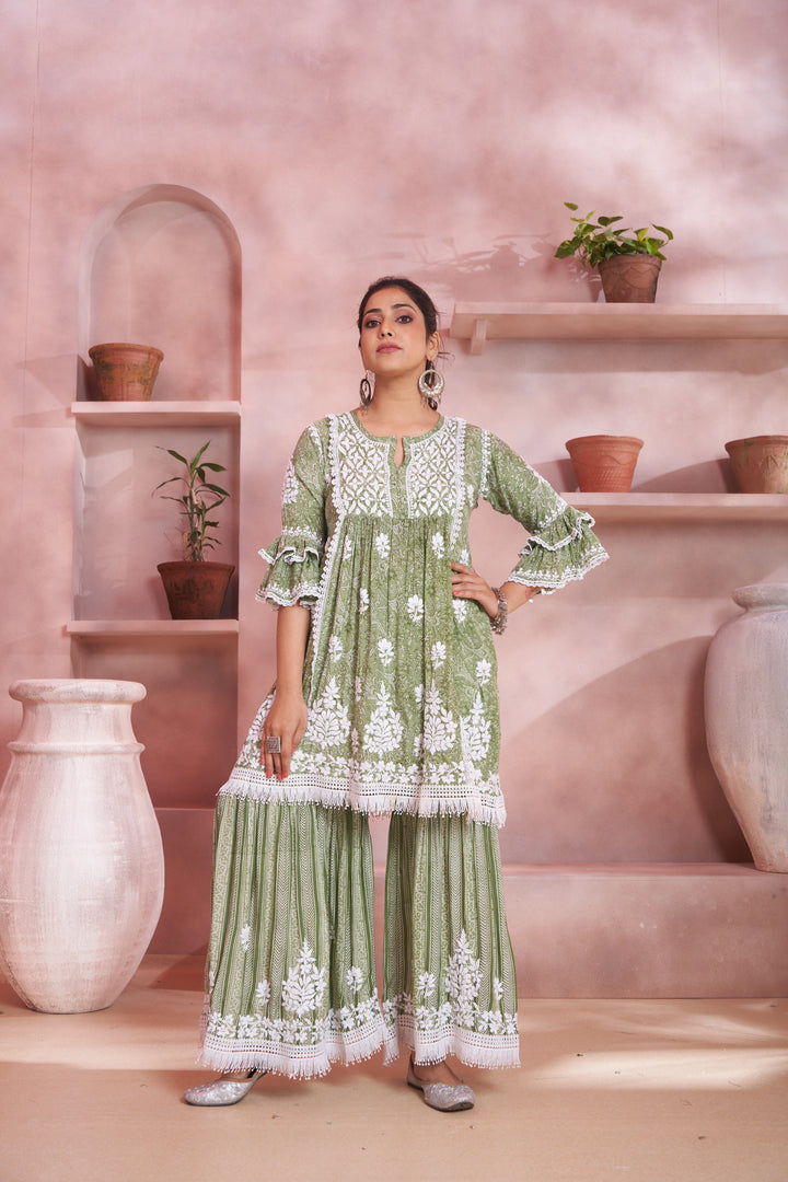 Nargis Muzlin Lace Gharara Set