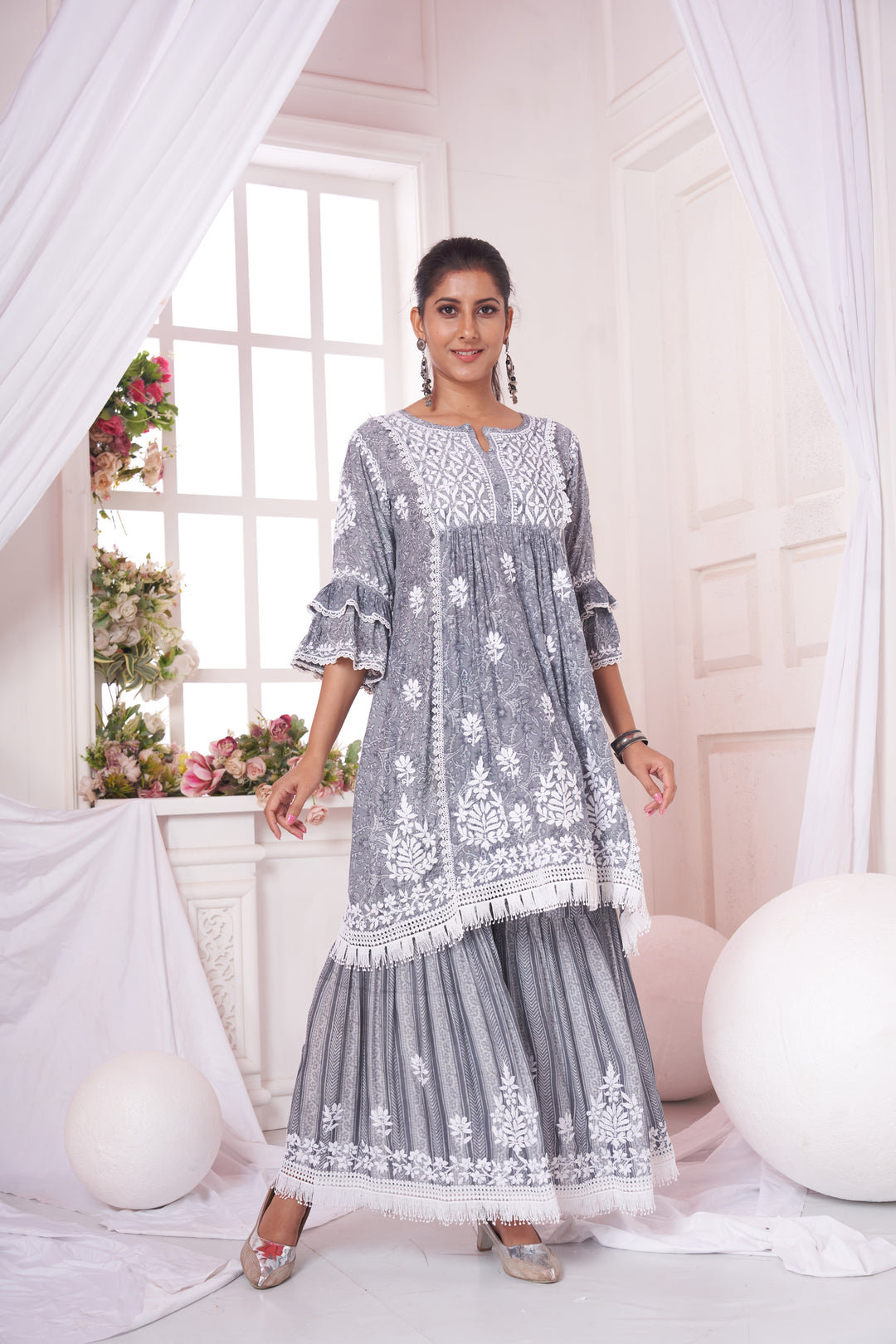 Nargis Muzlin Lace Gharara Set